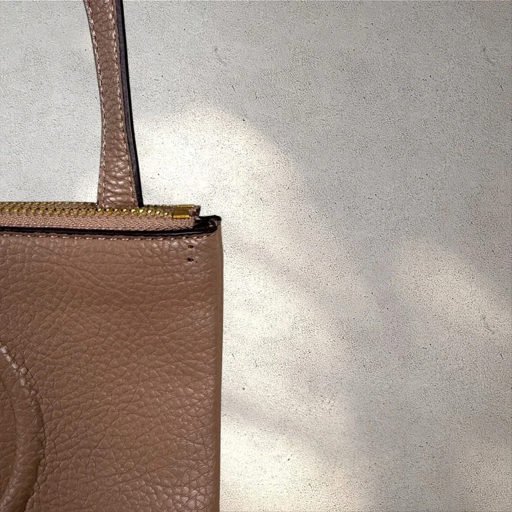 Tory Burch Perry Bombe Double Zip Brown Leather Crossbody Purse Bag